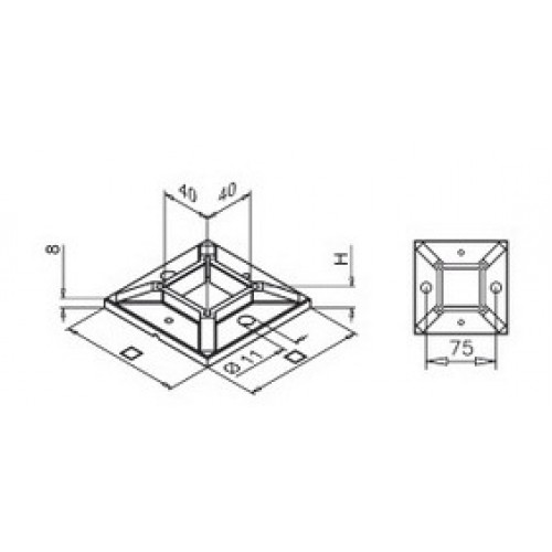 Square base flange for 40mm x 40mm Tube